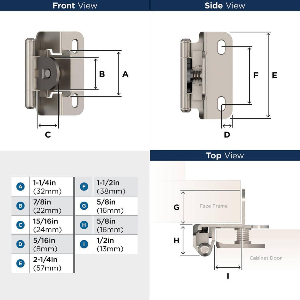 Satin Nickel 1/2 Inch Overlay Cabinet Hinge Pair