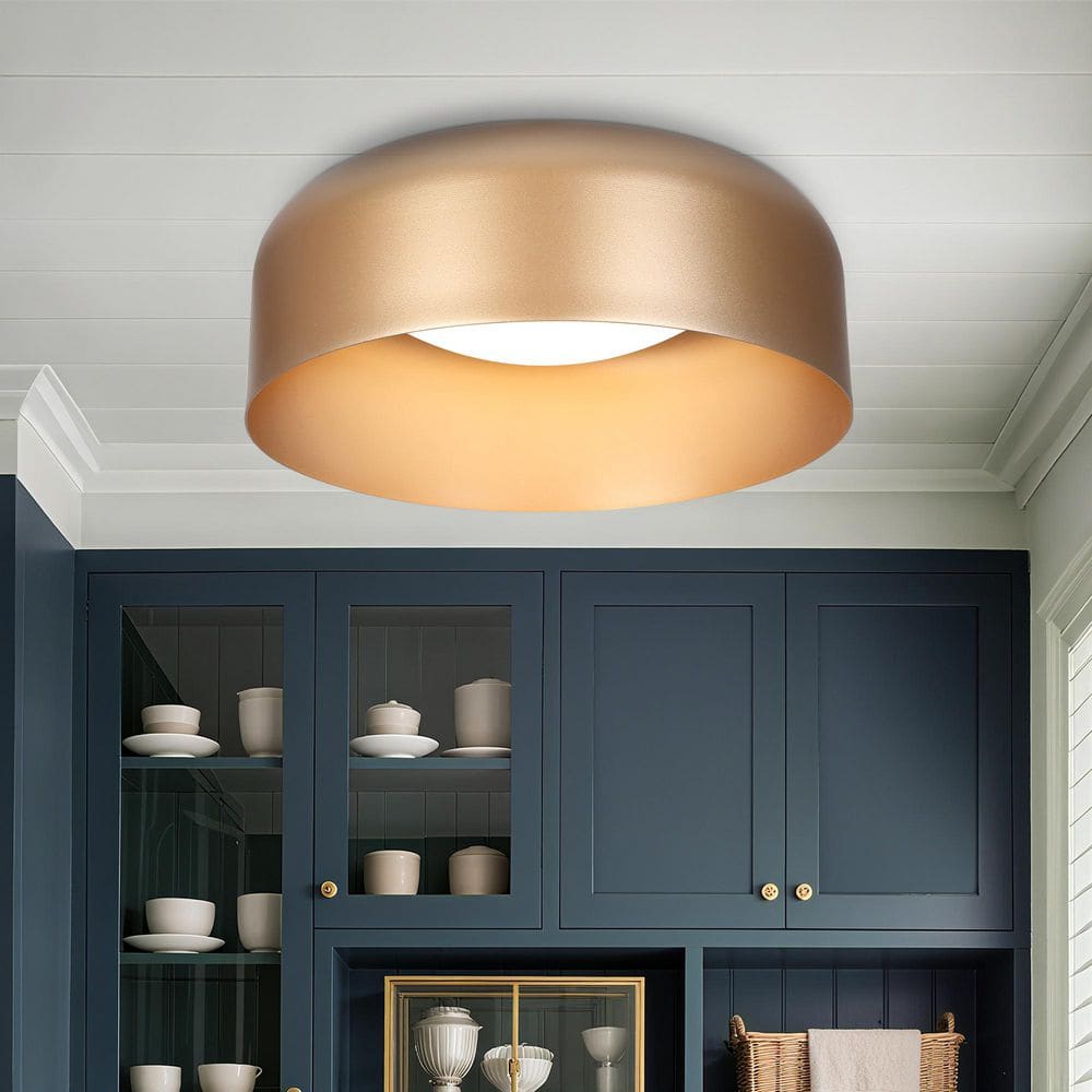 Zevni Mid-Century Modern 14 in. 1-Light Dark Gold Flush Mount