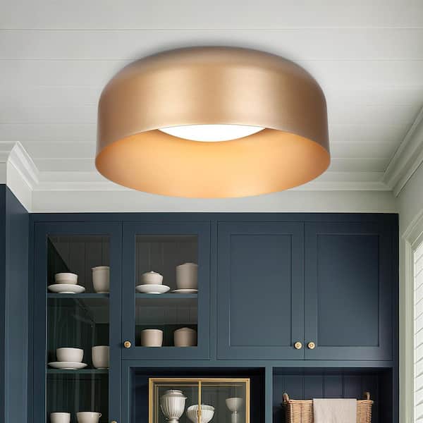 Mid-Century Modern 14 in. 1-Light Dark Gold Flush Mount Light, 24-Watt Integrated LED Dome Ceiling Light for Hallways