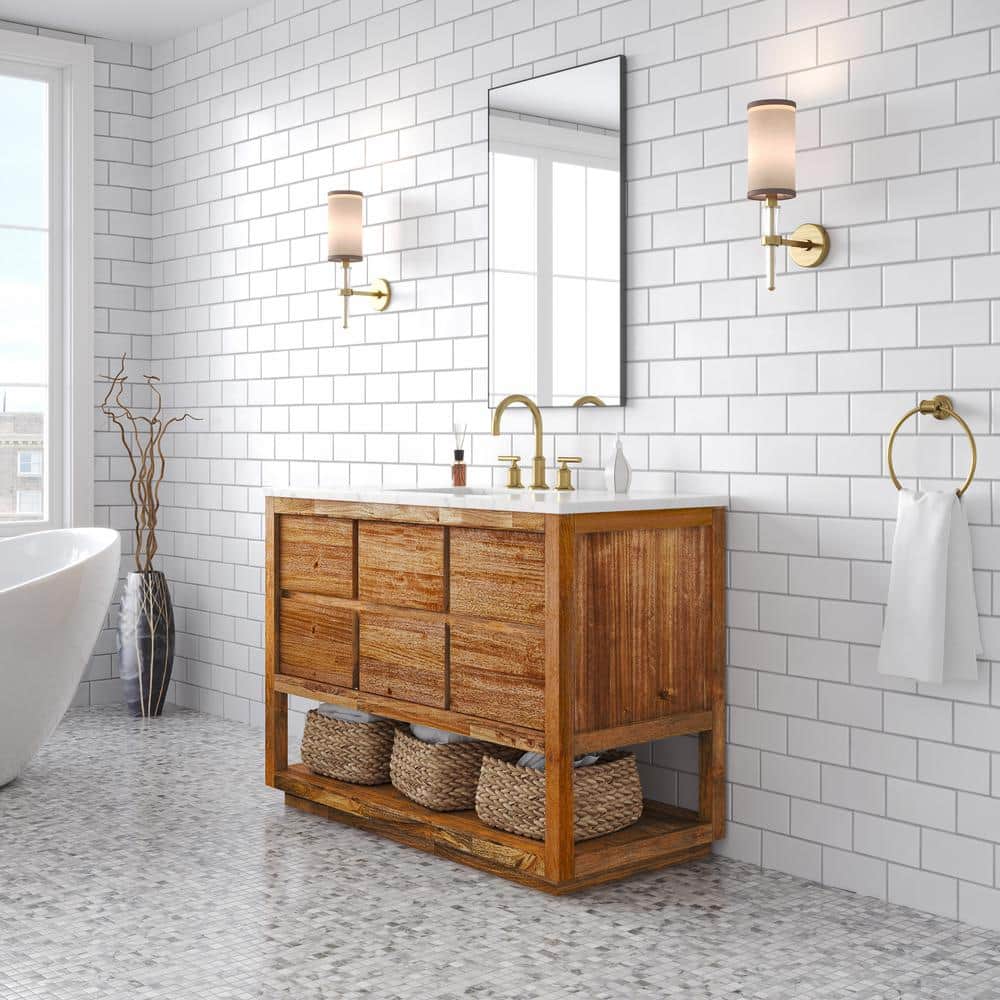 Oakman 48" Mango Wood Single Sink Vanity with Carrara Marble Top