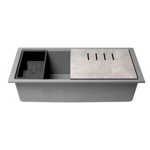 34 in. Undermount Single Bowl Granite Composite Kitchen Sink in Titanium