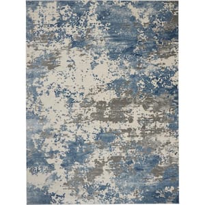 Rustic Textures Grey/Blue 9 ft. x 13 ft. Abstract Contemporary Area Rug