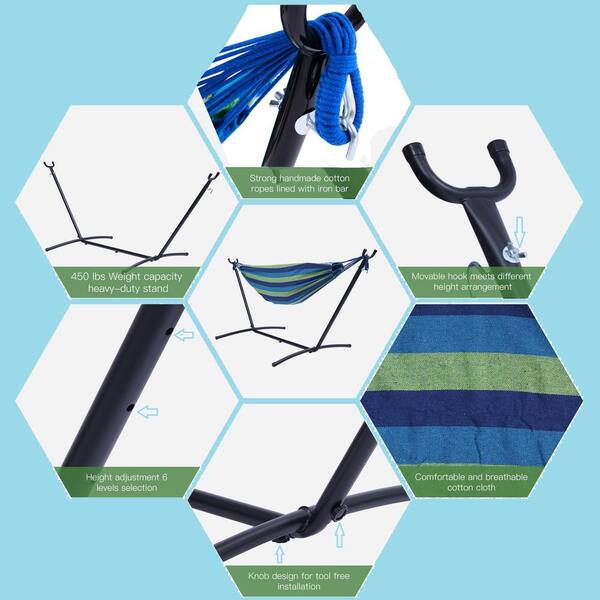 Blue And Green Stripe Classic 2 Person Hammock With Stand Blue And Green Stripe Classic 2 Person Hammock With Stand