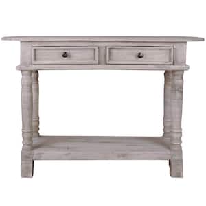 Shabby Chic Cottage 47 in. Natural Limewash Rectangle Solid Wood Console Table with 2-Drawers