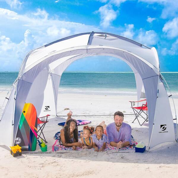 White 12 ft. x 12 ft. Beach Tent Sun Shelter Light Weight Beach Shade Design Provides Easy Setup and Upf50 Protection