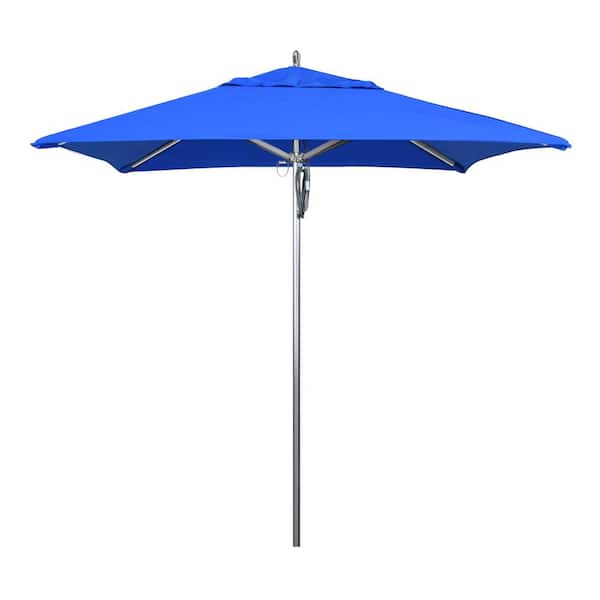 California Umbrella 7.5 ft. Square Silver Aluminum Commercial Market Patio Umbrella with Pulley Lift in Pacific Blue Sunbrella