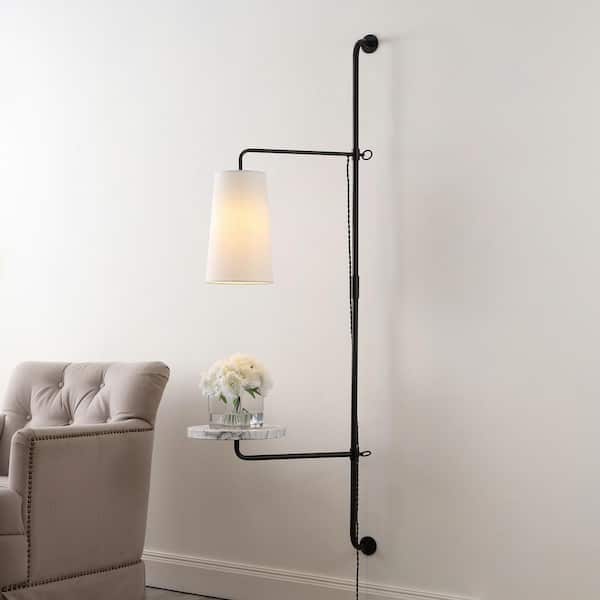 JONATHAN Y 11.5 in. 1-Light Black Wall Sconce Andre Contemporary Industrial Iron Plug-In w/Adjustable White Marble Table LED/White