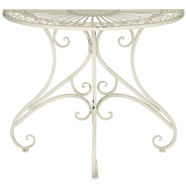 Annalise Antique White Round Iron Outdoor Accent Table