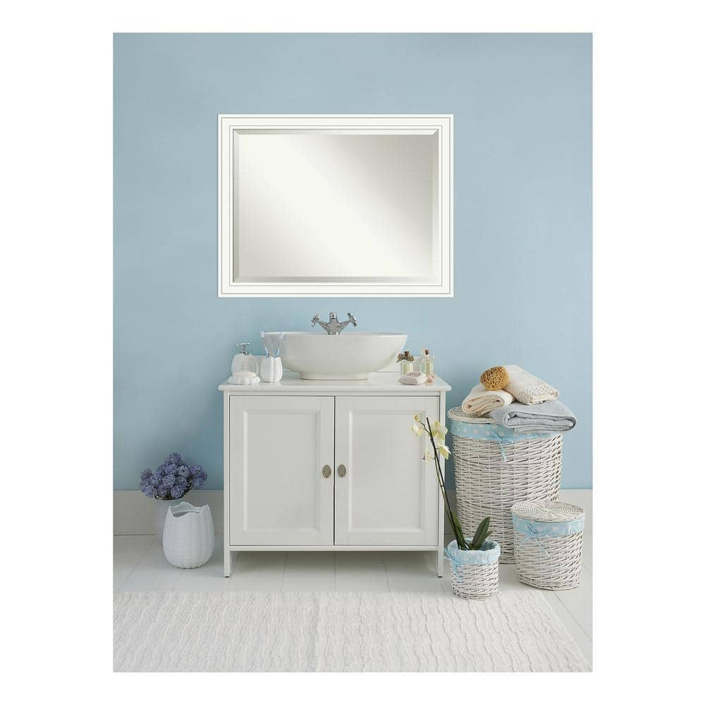 Amanti Art Craftsman 45 In W X 35 In H Framed Rectangular Beveled Edge Bathroom Vanity Mirror In White Dsw3940077 The Home Depot