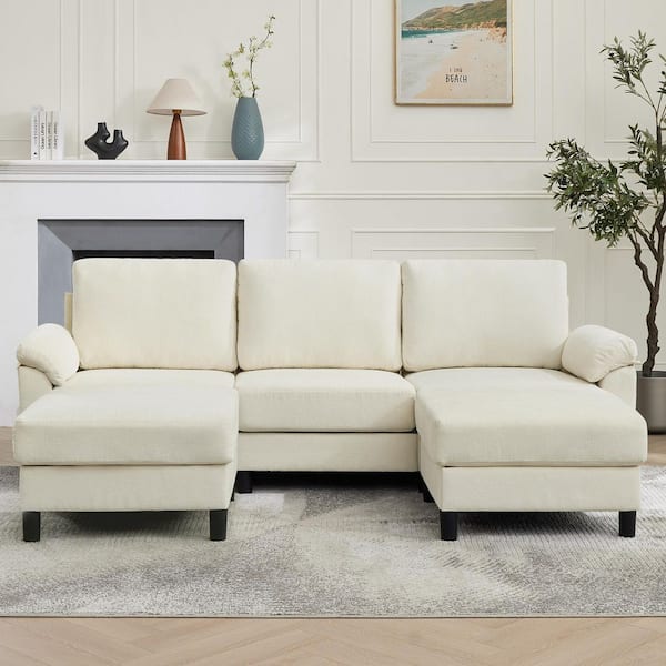 Modern 90 in. 6-Piece Chenille U-Shaped Reversible Modular Sectional Sofa Couch with 2 Ottomans in Beige
