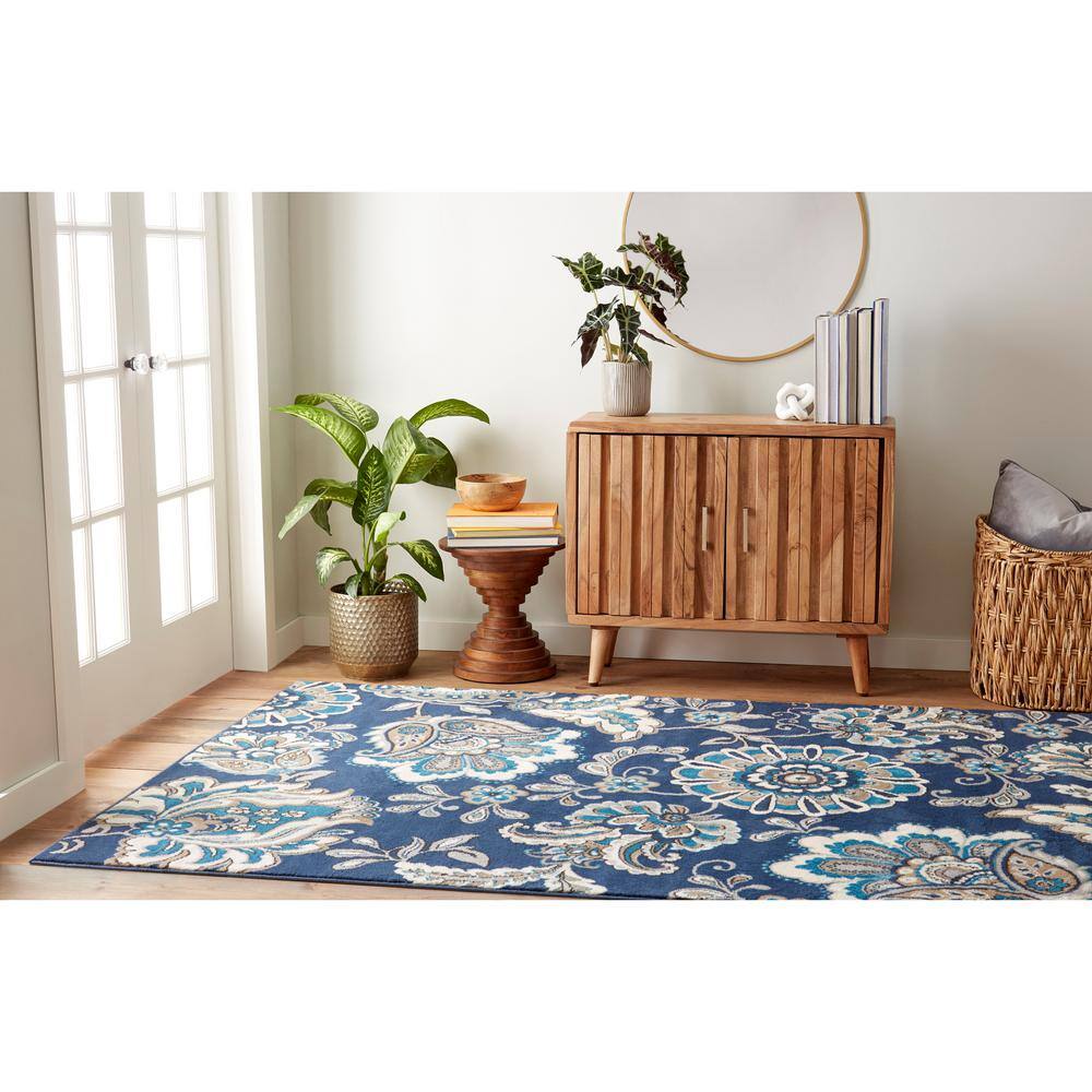 Tremont Lincoln Navy Blue and Grey Floral Area Rug