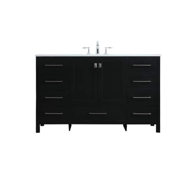 54 in. W x 22 in. D x 34 in. H Bath Vanity in Black with Calacatta White Engineered Marble Top