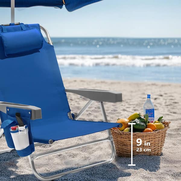 Navy Blue Aluminum Folding Adjustable Headrest Low Beach Chair with (2-Pack)