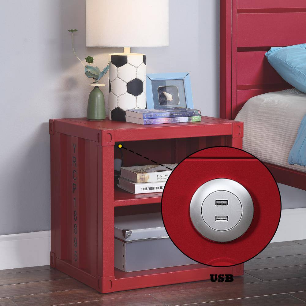 Cargo Container Red Metal Frame Nightstand 20" with Shelf