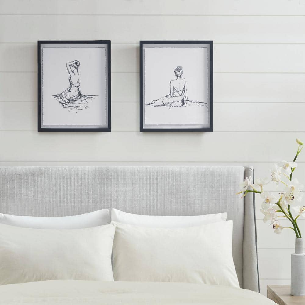 Feminine Figures Black and White Framed Sketch Art Set