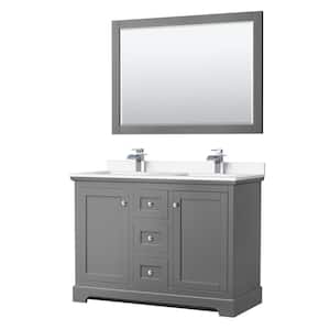 Avery 48''W x 22''D Double Vanity in Dark Gray w/ Cultured Marble Vanity Top in White w/ Basins & Mirror