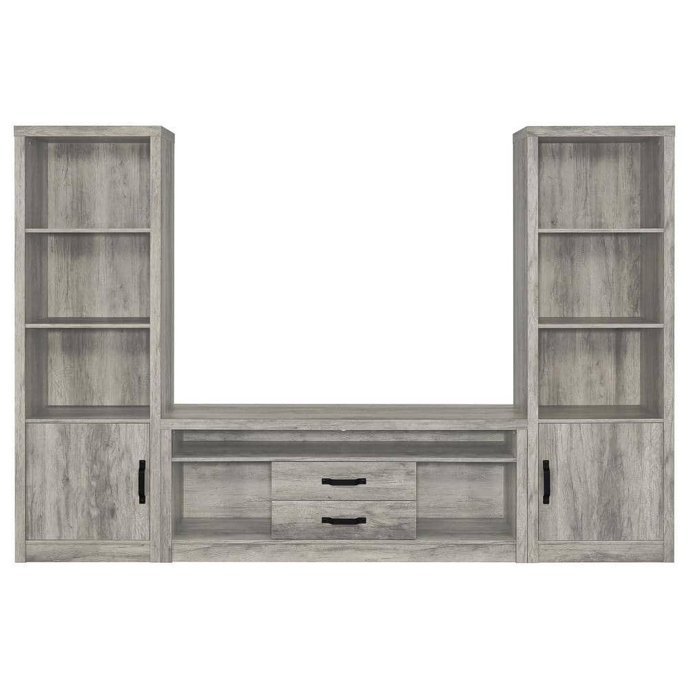 Gray Driftwood 3-Piece Entertainment Center with Shelves and Drawers