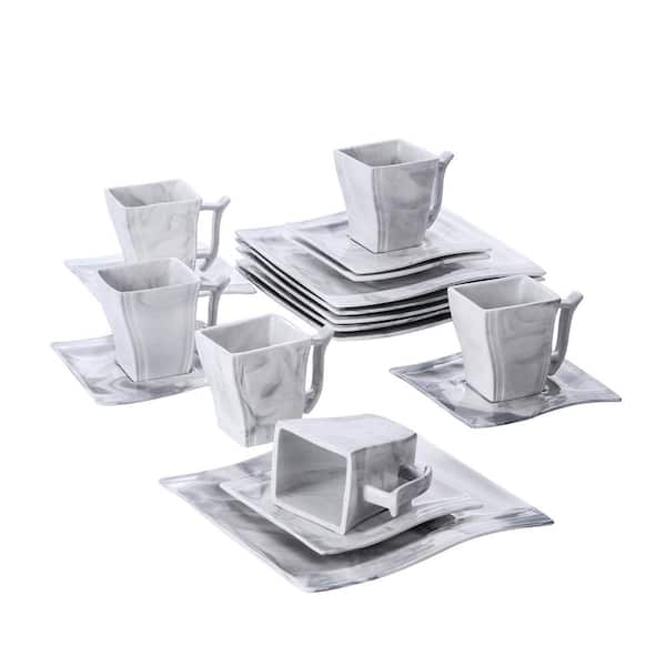 MALACASA Flora 18-Piece Marble Grey Porcelain Dinnerware Set with 6-Dessert  Plates,6-Cups and 6-Saucer (Service For 6) FLORA-18-GREY - The Home Depot