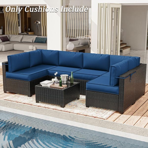 26 in. x 26 in. x 4 in. (14-Piece) Deep Seating Outdoor Lounge Chair Sectional Cushion Blue