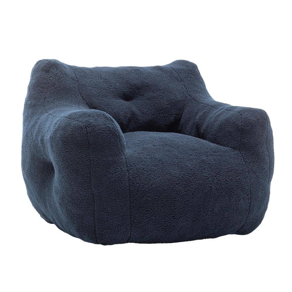 Blue Faux Fur Teddy Bean Bag Chair with Armrests, Memory Foam Filled Lounge Chair for Living Room or Bedroom