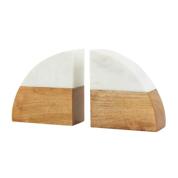 Litton Lane Brown Marble Arched Geometric Bookends with White Marble Tops (Set of 2)
