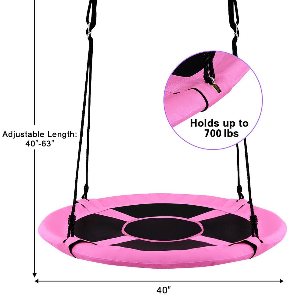 Pink and Black 40'' Flying Saucer Tree Swing with Steel Frame
