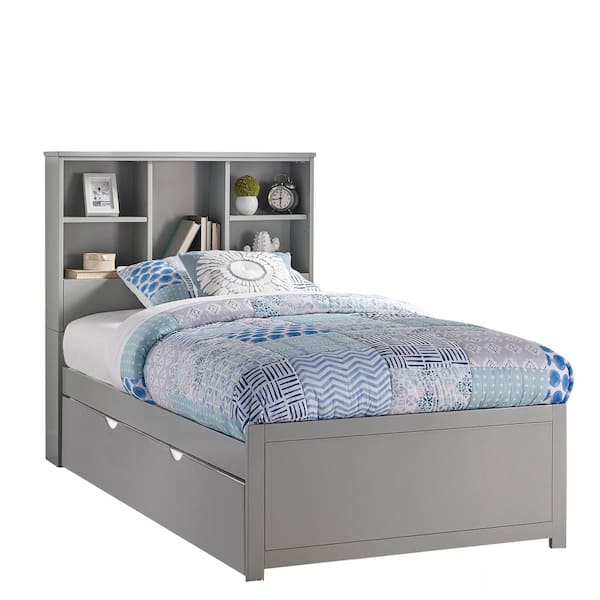 Hilale Furniture Caspian Gray Twin, White Twin Trundle Bed With Bookcase Headboard