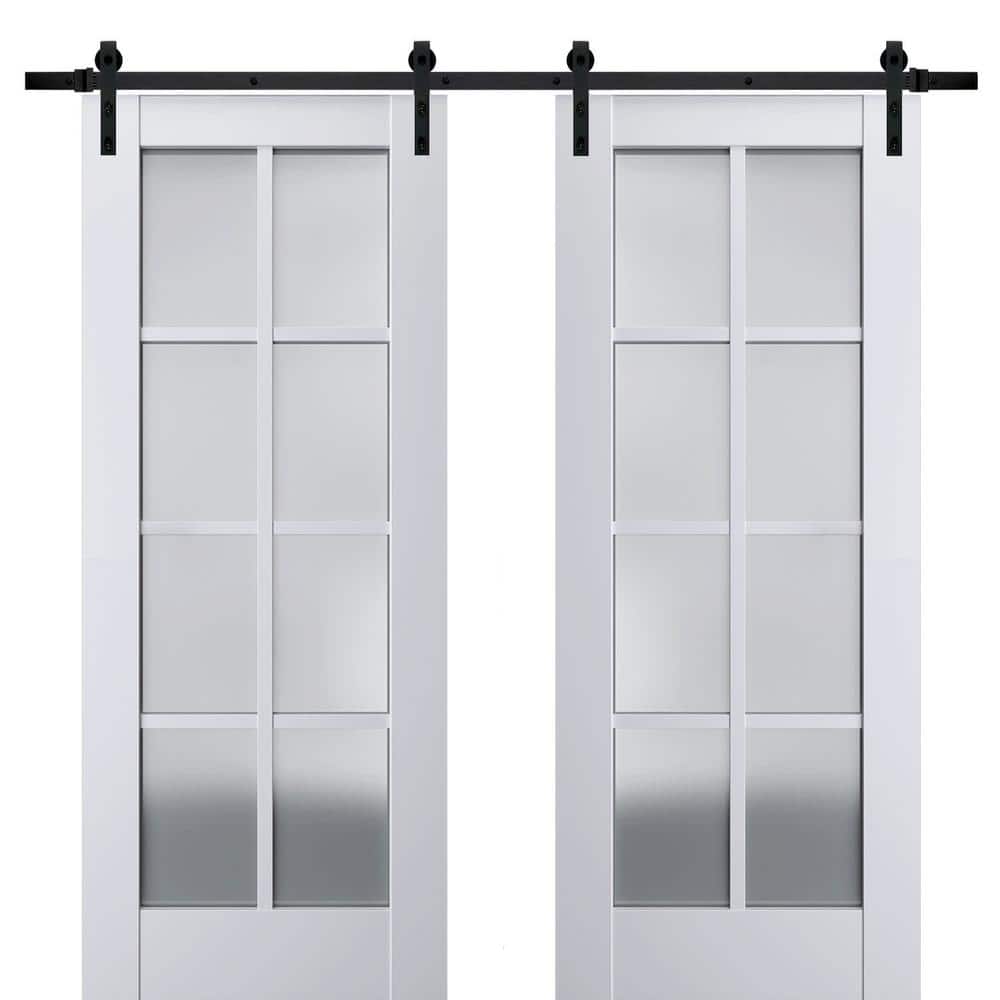 Assemble Required 36 in. x 80 in. 2-Panel Frosted Glass White Solid Wood Sliding Barn Door with Hardware Kit price history on PriceWatchPro