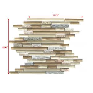 New Era Beige and Gray Linear Mosaic 12 in. x 12 in. Glass and Stone Backsplash Wall and Pool Tile (1.02 sq. ft./Sheet)