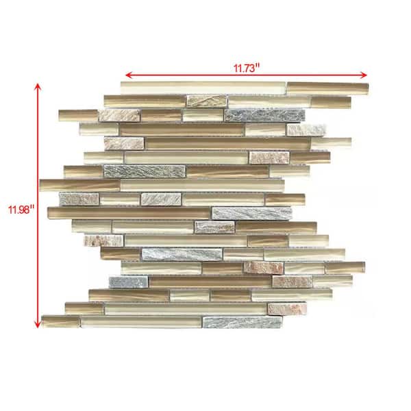 ABOLOS New Era Beige and Gray Linear Mosaic 12 in. x 12 in. Glass and Stone Backsplash Wall and Pool Tile (1.02 sq. ft./Sheet)