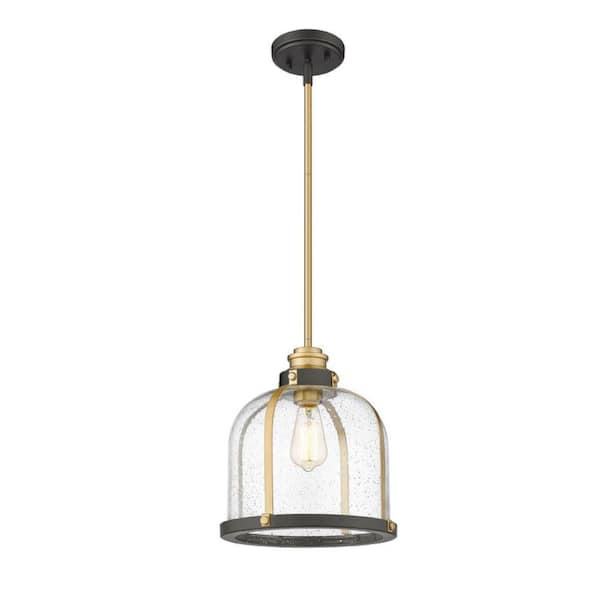 Unbranded 1-Light Bronze and Brass Pendant with Clear Seedy Glass