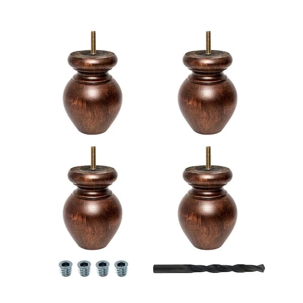American Pro Decor 4-1/2 in. x 3-1/4 in. Stained Cherry Solid Hardwood Round Bun Foot (4-Pack)