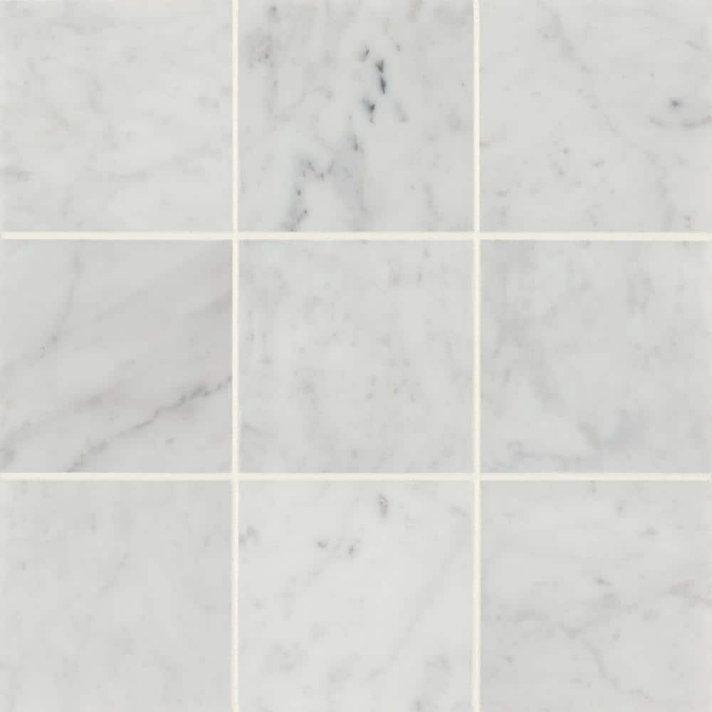 Monet Honed White Carrara Marble 4'' x 4'' Tile