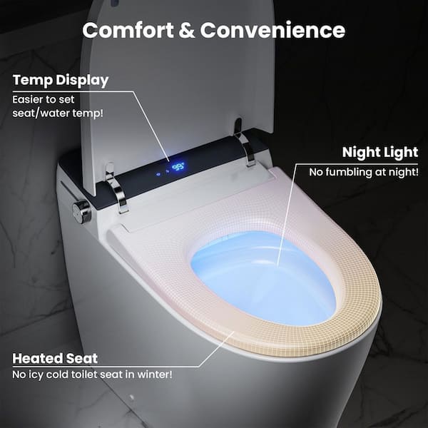 Elongated Electric Bidet Toilet 1.06 GPF in Silver with Auto Open, Auto Flush and Foot Kick Button for Modern Home