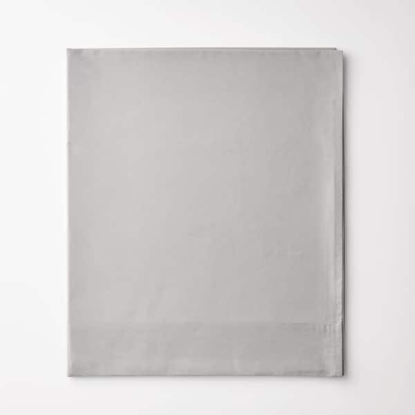 Company Cotton Gray Smoke Solid 300-Thread Count Cotton Percale Queen Flat Sheet