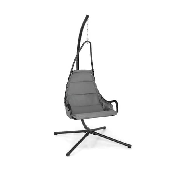 1-Person Metal Patio Swing Hanging Chair with Stand and Extra Large Padded Seat