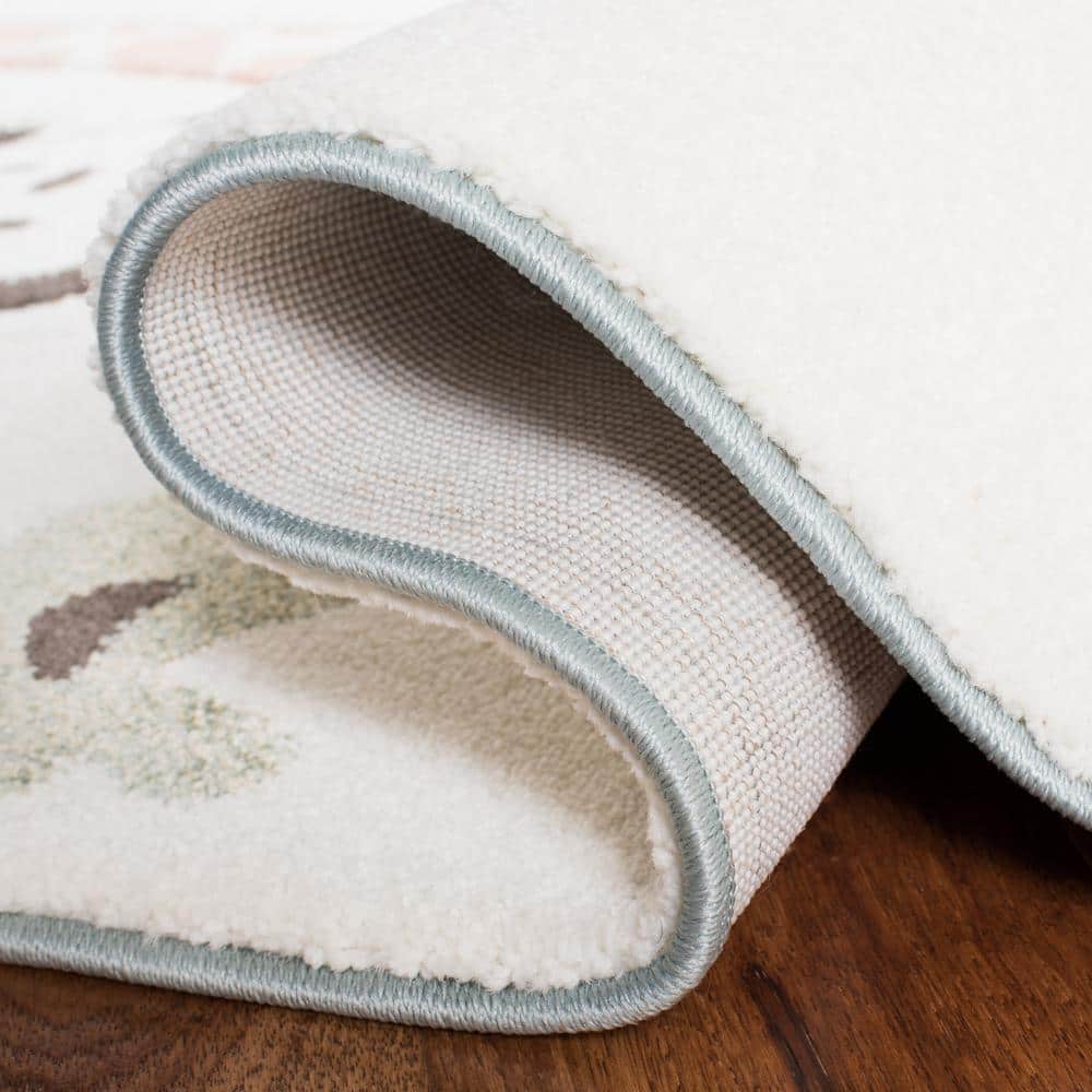 Ivory Animal Design Square Kids Area Rug, 4' x 4'
