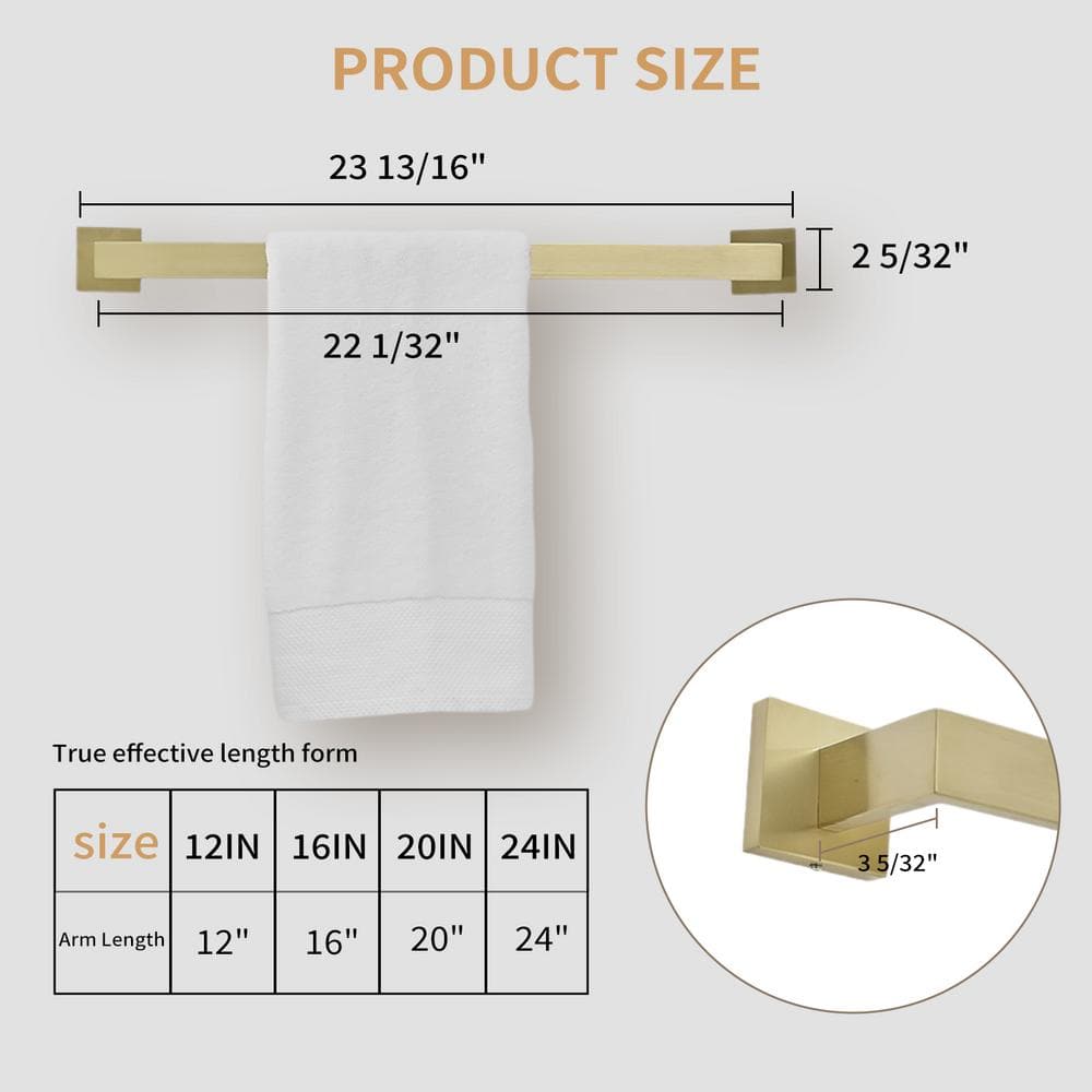 Brushed Gold 24-Inch Stainless Steel Wall Mounted Towel Bar