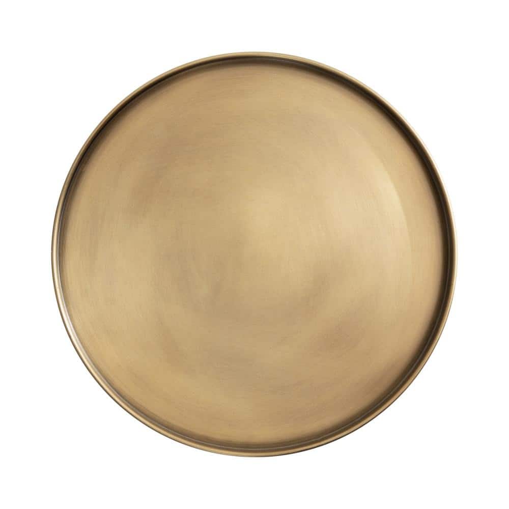 Walnut Brown and Brass Round Side Table with Wood Base