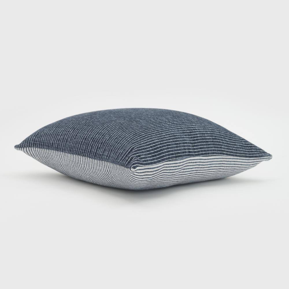Elsa Mood Indigo Reversible Woven Pinstripes 18" Square Pillow