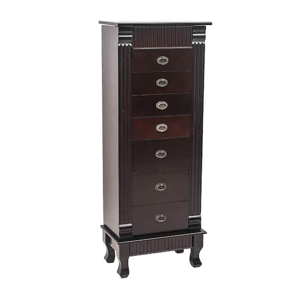 Karl home Brown Wood Free Standing 14.77 in. W Jewelry Armoire with Drawers and Necklace Hooks