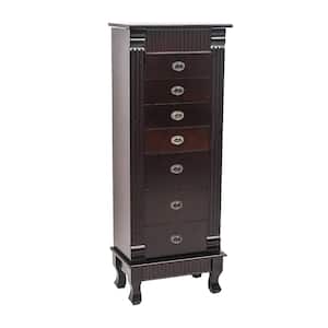 Brown Wood Free Standing 14.77 in. W Jewelry Armoire with Drawers and Necklace Hooks