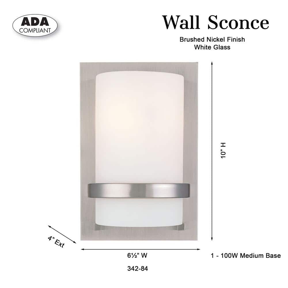 Brushed Nickel Cylinder Wall Sconce with Etched Glass Shade
