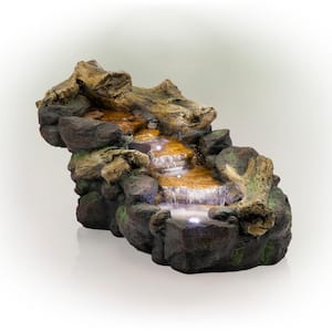 19 in. Tall Indoor/Outdoor River Rock and Log Fountain with LED Lights