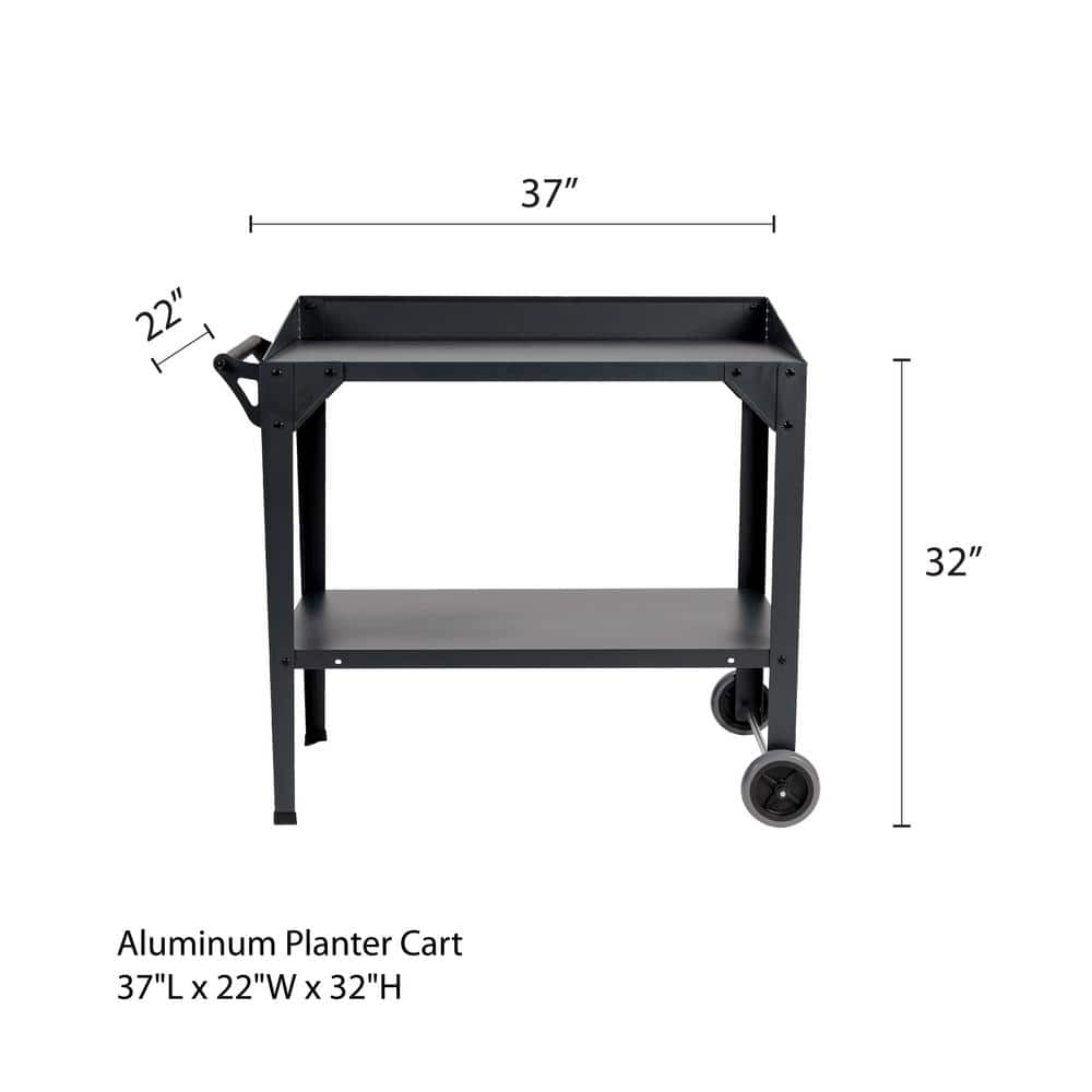 Graphite 2-Wheeled Aluminum Outdoor Garden Cart with Shelf