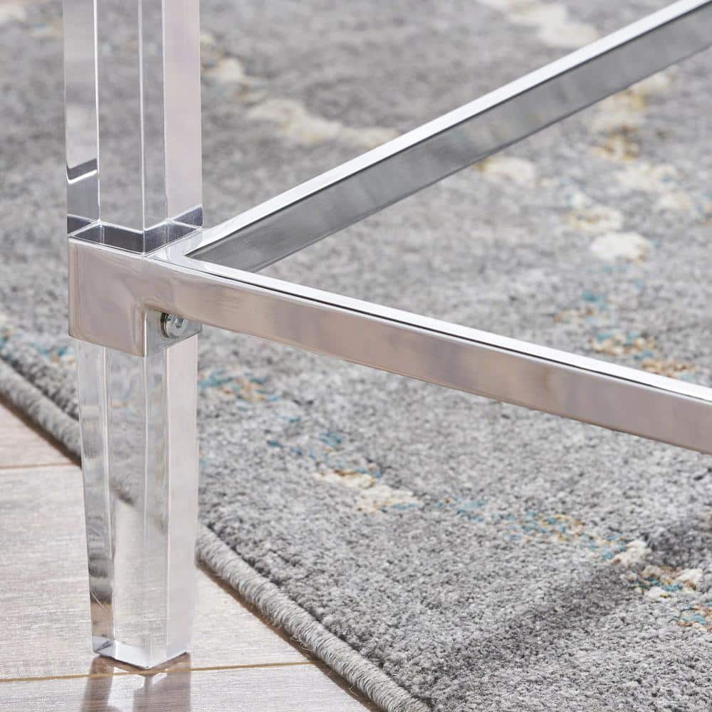 Modern Rectangular Glass Coffee Table with Acrylic and Metal Frame