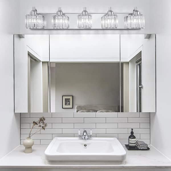 Orillia 33 in. 5-Light Chrome Bathroom Vanity Light with Crystal Shades