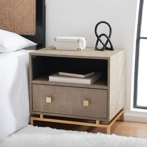 Meilana Light Taupe/Brass 1-Drawer Nightstand