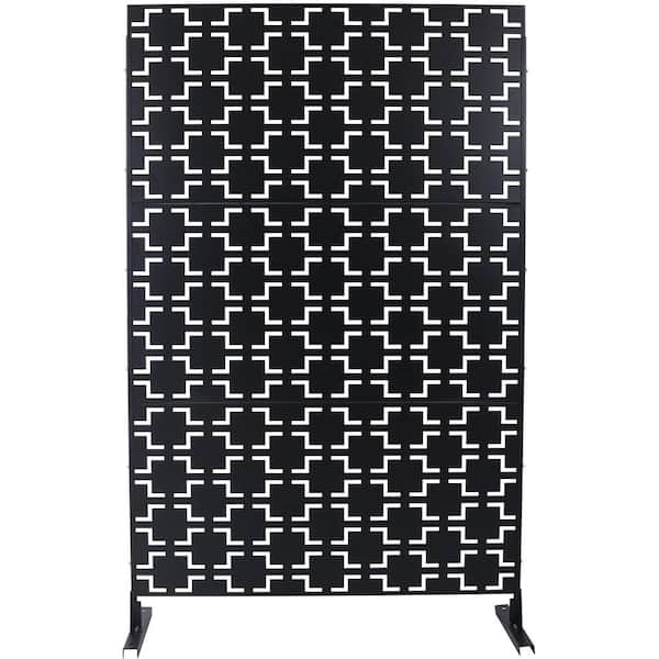 6.3 ft. x 4 ft. Black Steel Freestanding Flat Flat Top Decorative Privacy Screen Metal Fence Panel