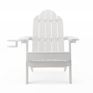 Miranda White Foldable Recycled Plastic Outdoor Patio Adirondack Chair with Cup Holder for Yard/Firepit/Pool(Set of 1)
